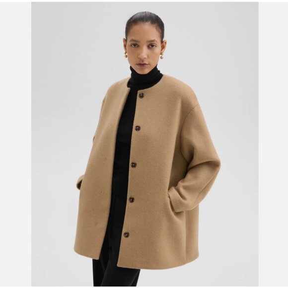 Theory Collarless Pea Coat in Double-Face Wool-Cashmere - Picture 1 of 7